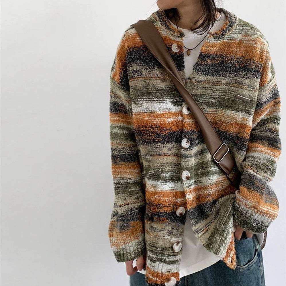 Japanese Street Harajuku Style Knitted Cardigan Gradient Neutral Loose Sweater Coat