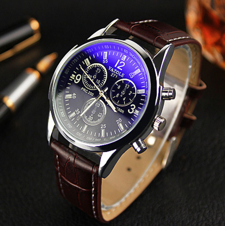 Artificial Leather Men's Blue Light Glass Quartz Watch