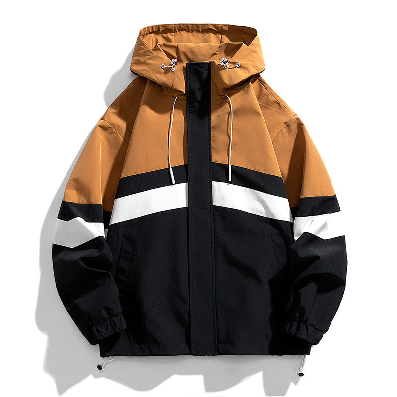 Men's Colorblock Hood Loose Trendy Coat