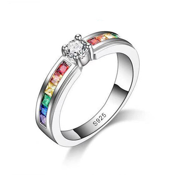 Colorful Inlaid Zircon Titanium Steel Color Ring Fashion Rainbow Ornament