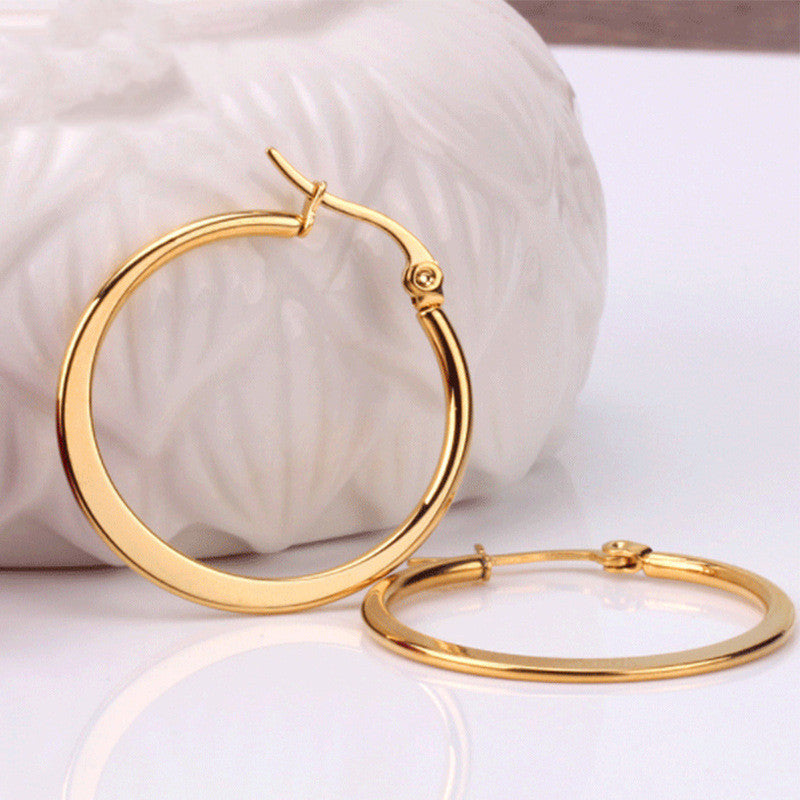 Fashion Simple Round Geometric Stainless Steel Love Heart Hoop Earrings