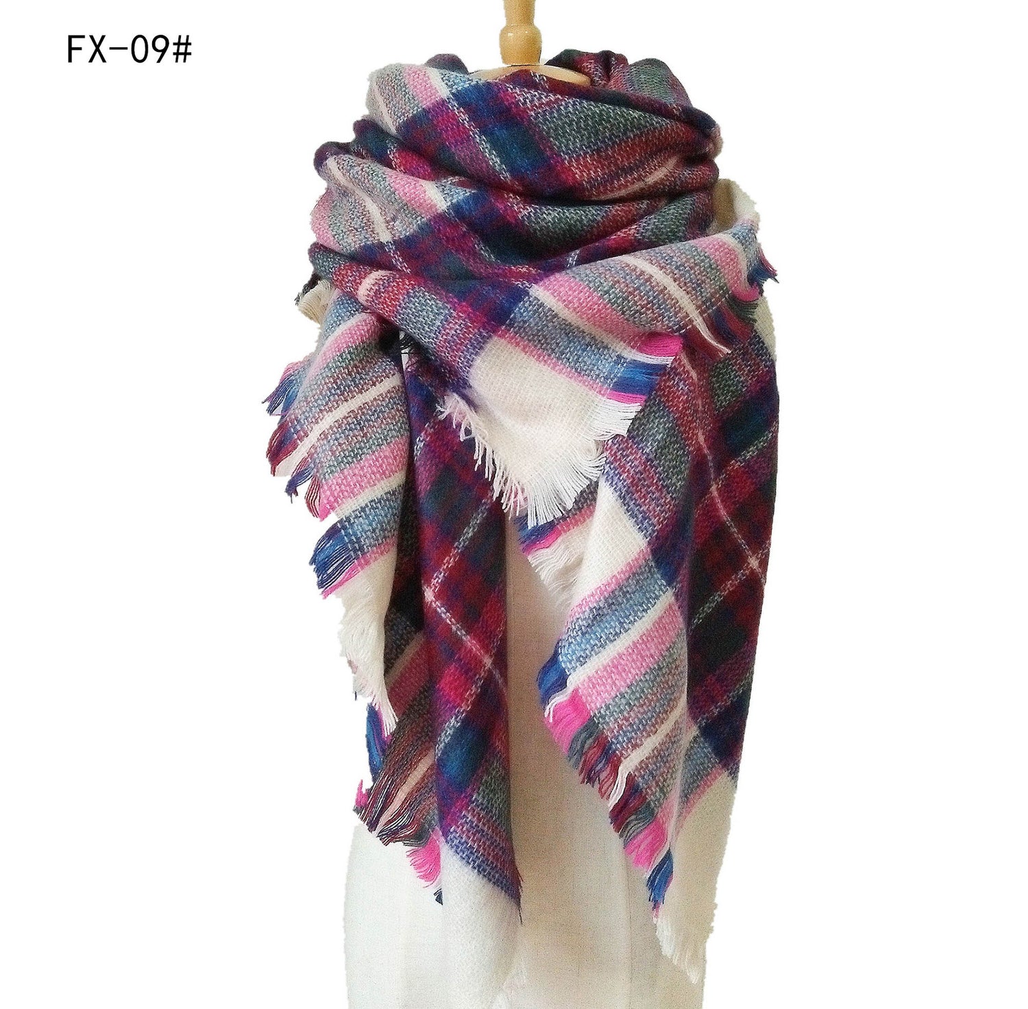 Imitation Cashmere Double-sided Square Scarf With Multicolored Check